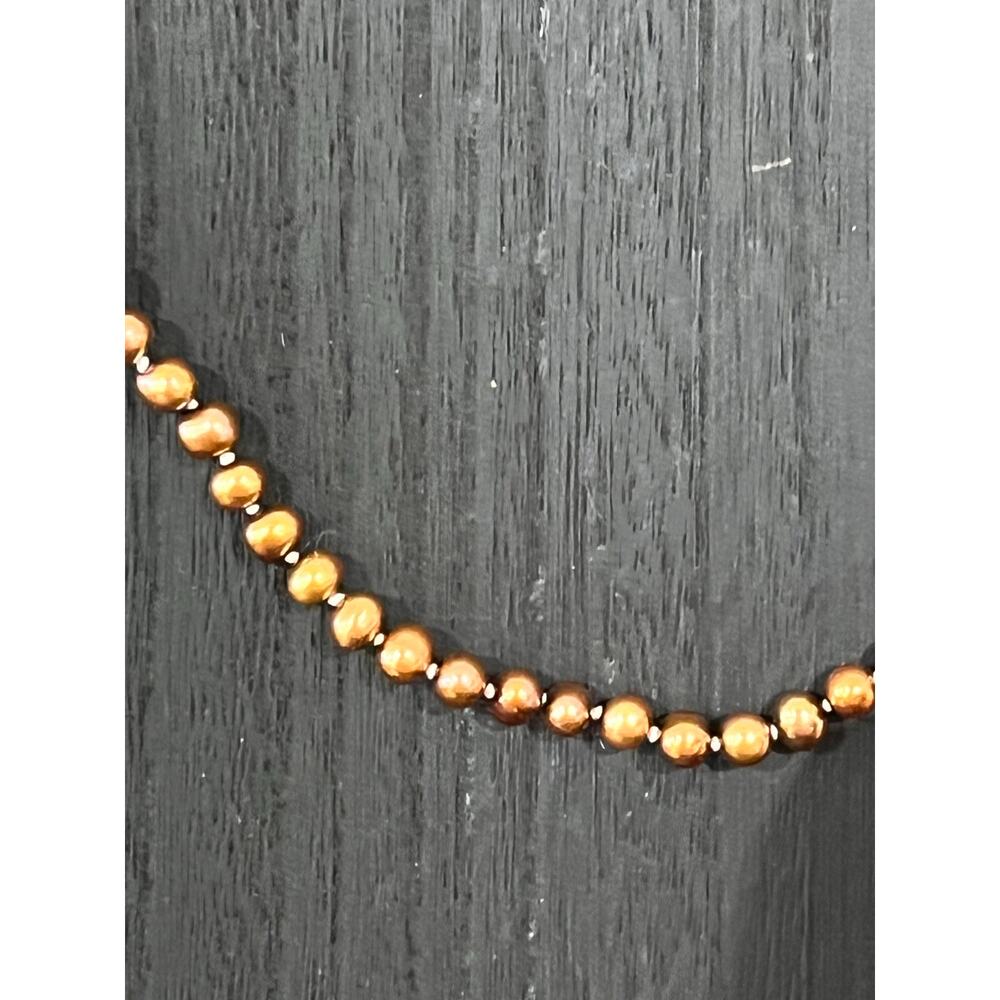 Bronze Tone Metallic Faux Pearl Necklace Bracelet Earring Set 3-Piece - Picture 4 of 7